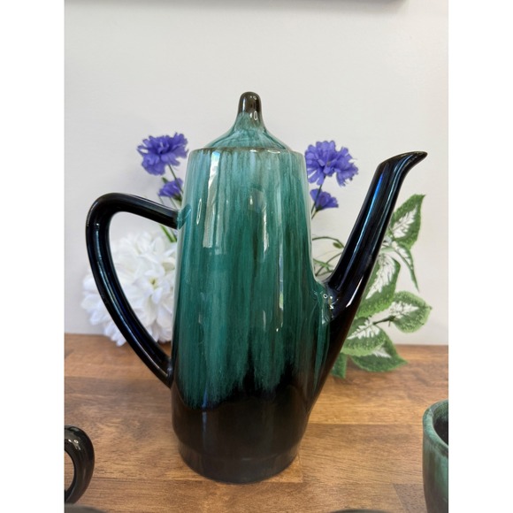 Blue Mountain Pottery Coffee Set Vintage Canadian Pottery Retro Green Drip Glaze - Picture 5 of 9